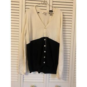 Talbots Cardigan Sweater Womens XL Black White Colorblock Knit Long Sleeve Women